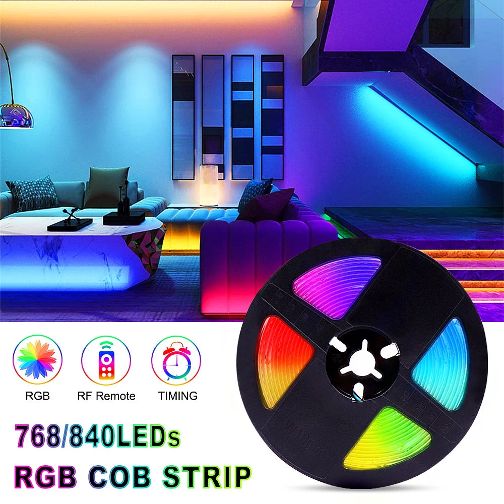 Bande LED COB RGB enroulée montrant sa flexibilité