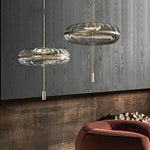 luminaire suspendu contemporain effet vague d'eau transparent motif fleurs verre opacité salon chambre