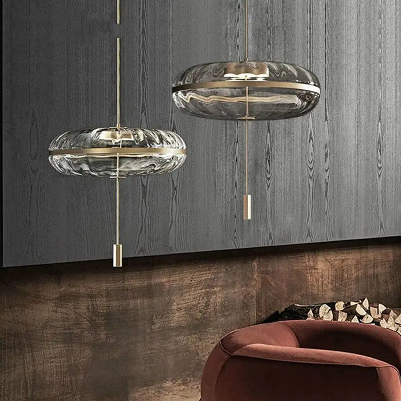 luminaire suspendu contemporain effet vague d'eau transparent motif fleurs verre opacité salon chambre