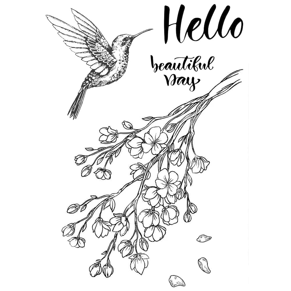 timbres décoratifs oiseaux fleurs calligraphie noir blanc bleu clair 100x150mmscrição floral illustration artisanale scrapbooking