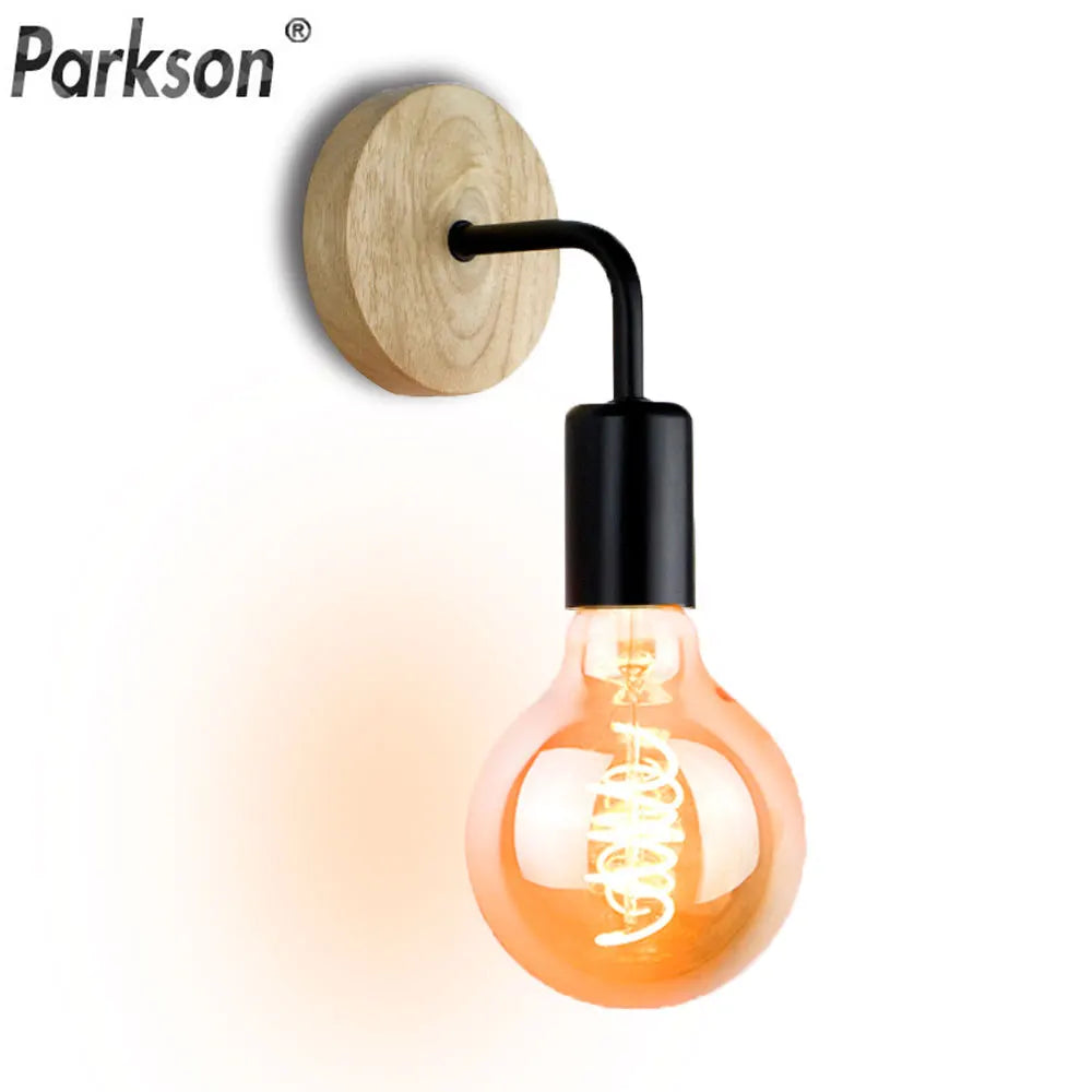 lampe murale industrielle vintage bois clair noir ampoule filament éclairage moderne fixée mur