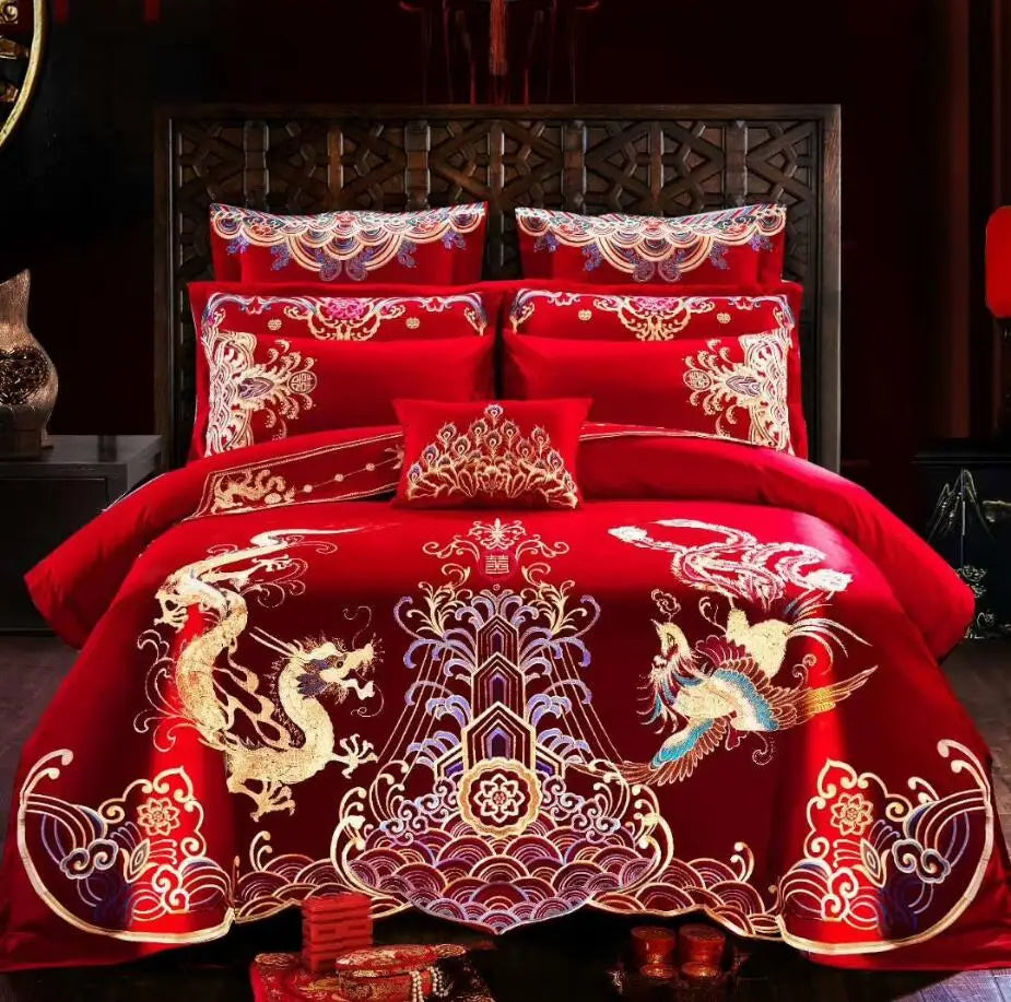 Détail de la broderie sur la housse de couette en coton