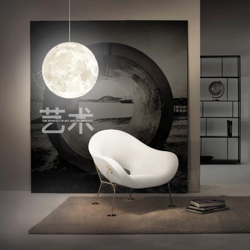 Suspension lumineuse moderne imprimée lunaire blanc beige câble suspendu 15cm 18cm 20cm 25cm
