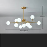 suspension lumineuse moderne or blanc sphères translucides structure métallique interrupteur tactile led