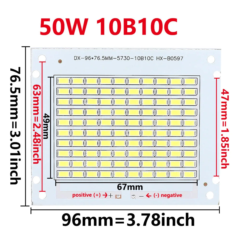 projecteur led 50w plaque diodes smd blanc 6000k matrice moderne 96x76.5mm 50pcs diodes