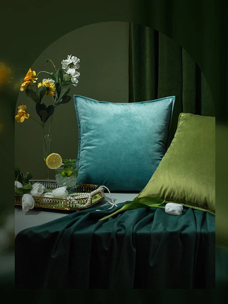 coussin velours carré vert foncé décoration intérieure élégante 30x50cm chambre salon farmhouse