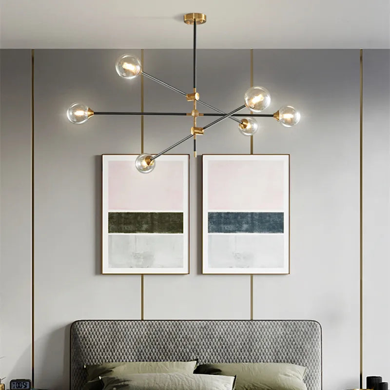 suspension lumineuse moderne noir doré sphères translucides led géométrique scandinave