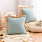coussins decoratifs bohemes couleurs multicolores tissu texturé franges rustique