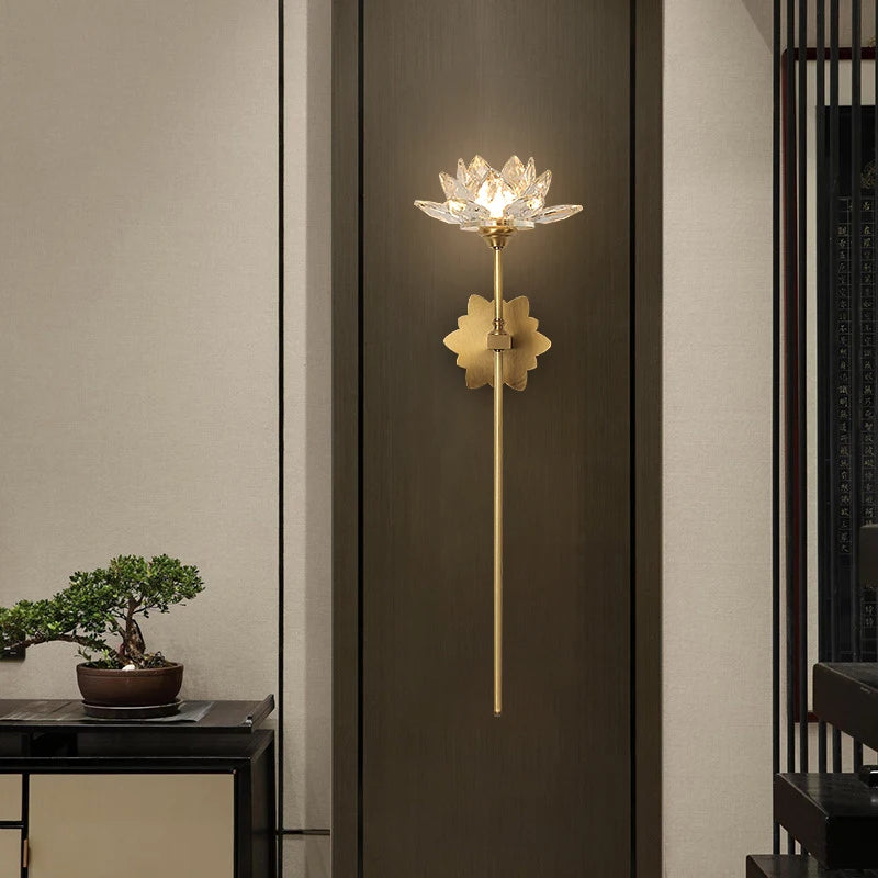 lampe murale or fleur lotus cristal moderne élégante entrée chambre coucher éclairage quotidien fixée