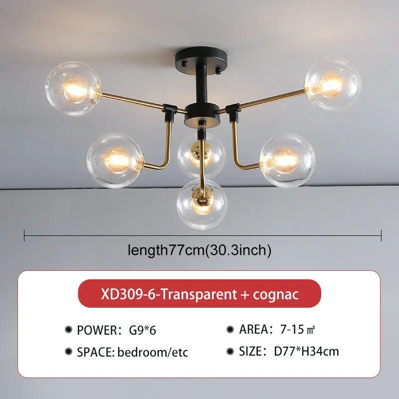 lampe suspension moderne sphères translucides structure dorée salon blanc nordique