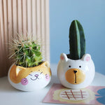 cache pot animaux cartoon cactus ours girafe renard chat fleur verte porcelain moderne