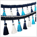 ruban pompons bleu blanc rose décoration textile maison vêtement élégant 50cm 100cm