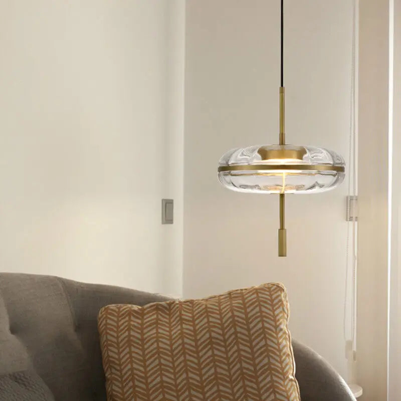 luminaire suspendu contemporain effet vague d'eau transparent motif fleurs verre opacité salon chambre