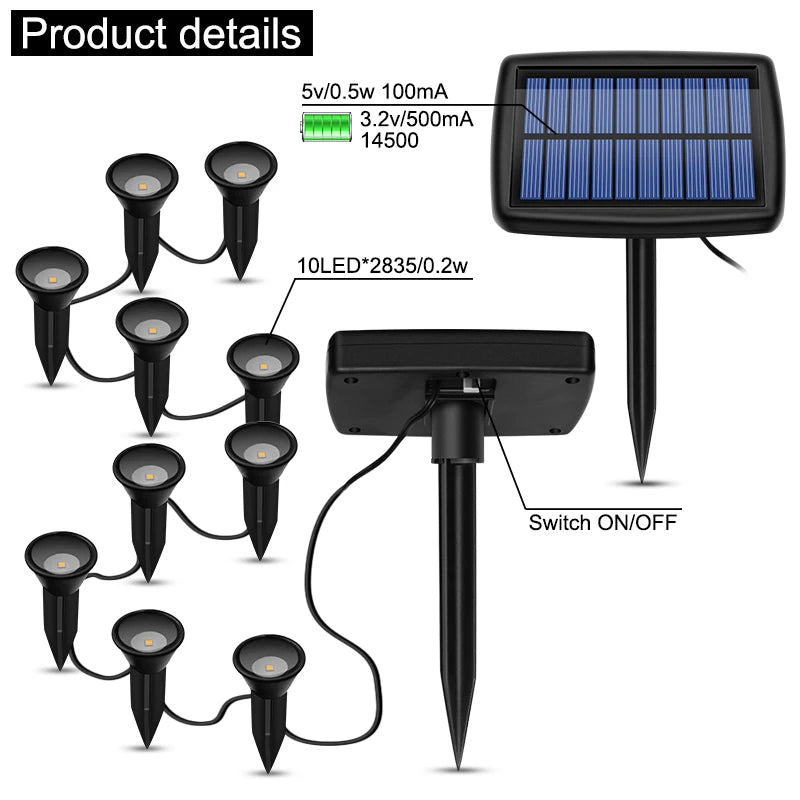 lumière solaire extérieure led 10 ip68 moderne art déco jardin