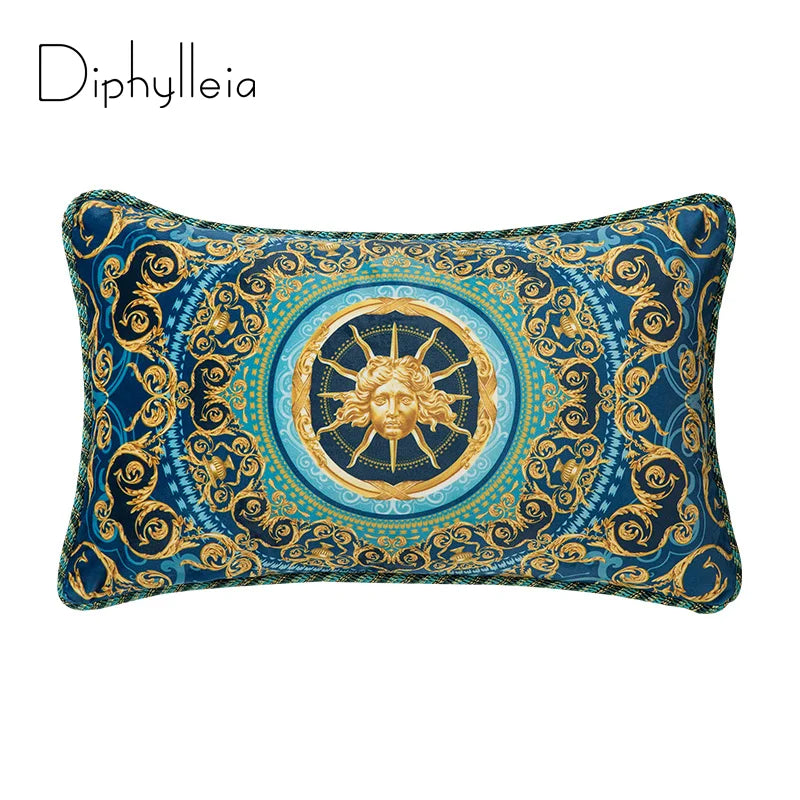 housse coussin baroque bleu doré motif soleil floral adhésif salon maison simple opacité polyester