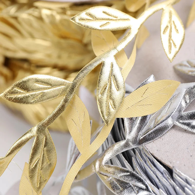 ruban feuilles dorées argentées vertes décoration maison fête craft polyestere doubleface 5mètre élégant artisanal