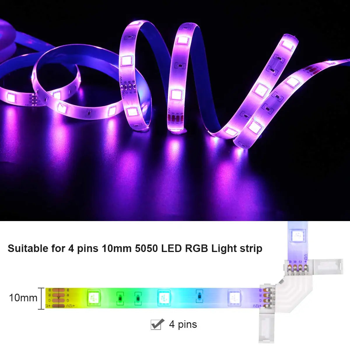 connecteur ruban led blanc moderne adhésif 10mm ip20 sans soudure plastique lisse
