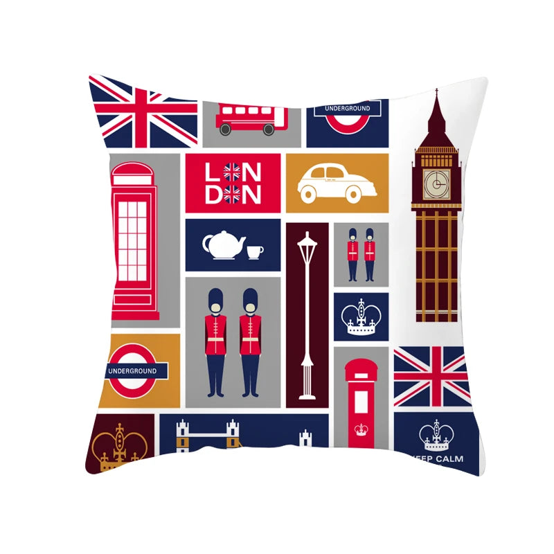 taies d'oreiller décoratives londonien motif big ben polyester respectueux environnement cartoon bleu rouge blanc