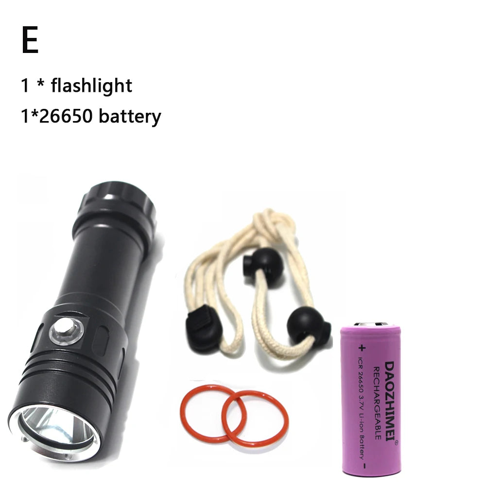 torche led rechargeable plongee camping 10w 6000lm 80m etanche noire