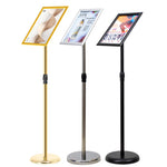 support publicitaire ajustable or argent noir hauteur réglable clips base ronde a3 a4 a2