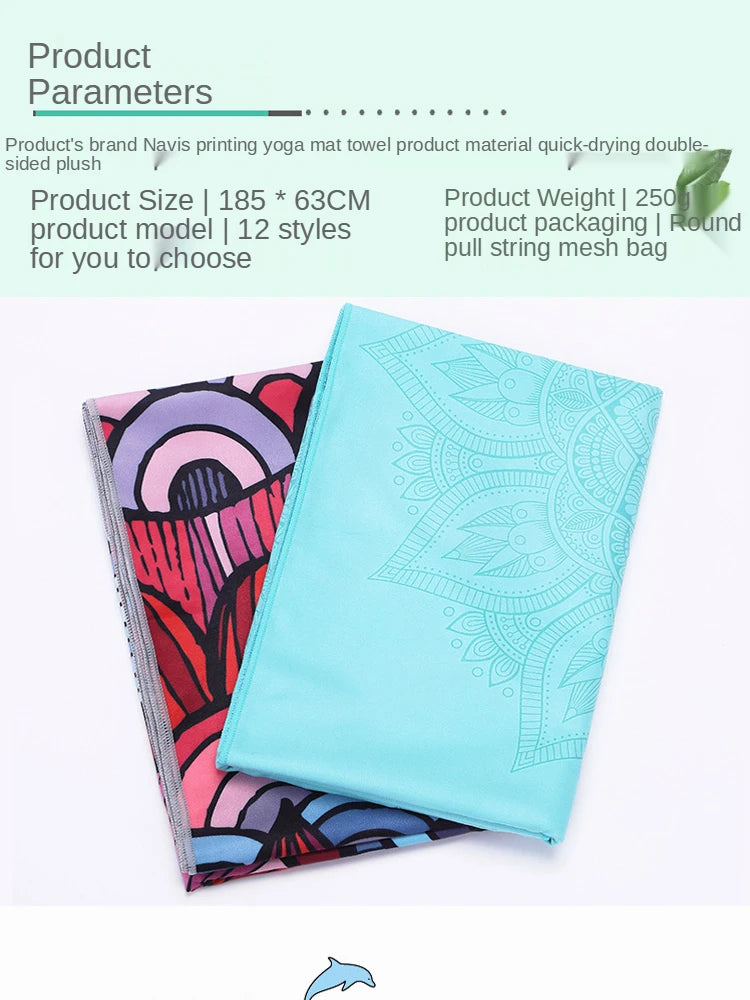tapis yoga double couche non glissant bleu marine motifs floraux moderne 185x63cm yoga fitness