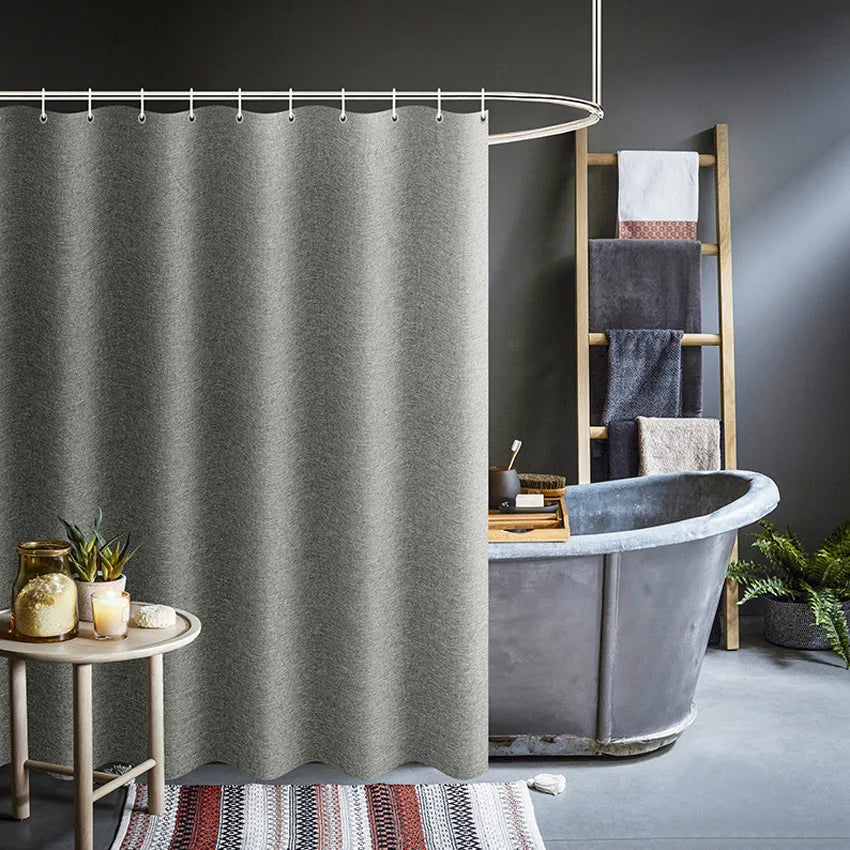 rideau douche gris moderne étanche texturé tissu imitation lin océanique 100x180cm