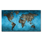 impression toile carte monde bleu moderne décoration intérieure salon chambre enfant affiche horizontal vieilli