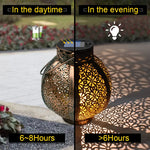 lanterne solaire dorée perforée motifs floraux artisanal rustique extérieur jardin patio led autoinstallation ip65