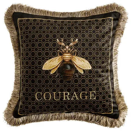 coussins décoratifs velours or motifs géométriques abeilles brodées luxueux salon chambre voiture