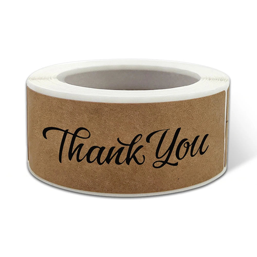 autocollants kraft thank you ruban élégant minimaliste coeurs blancs pack 120 stickers enveloppes cadeaux