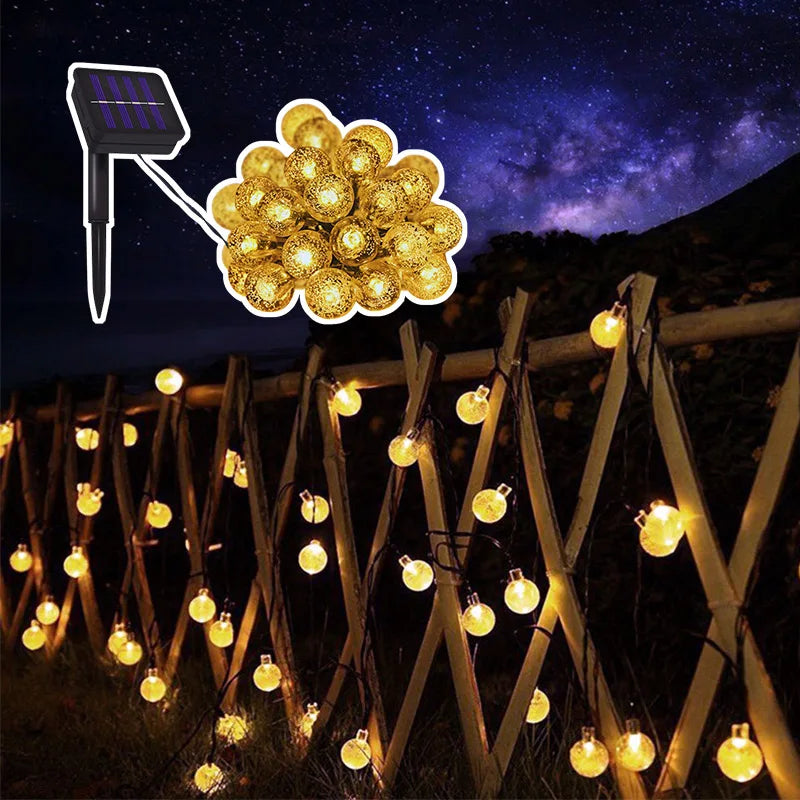 guirlande solaire boules cristal multicolore led extérieure festive patio jardin