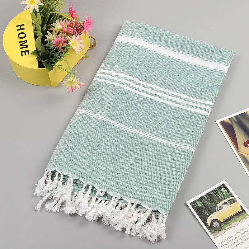 serviette bain rayée 100x180cm coton biologique séchage rapide franges classique rose gris bleuclair