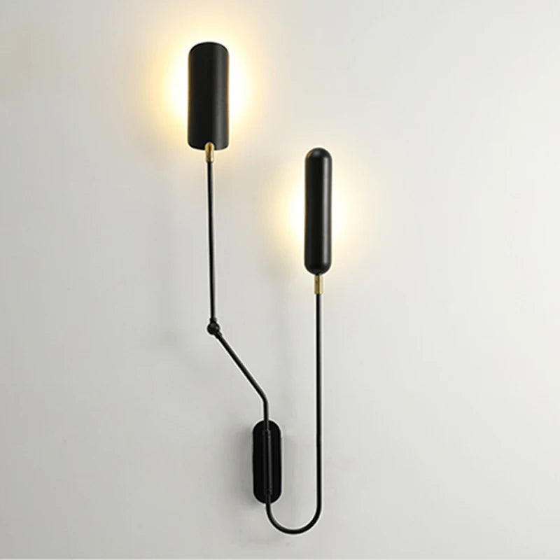 lampe murale articulée moderne noir doré minimaliste deux sources lumineuses flux lumineux variable chambre