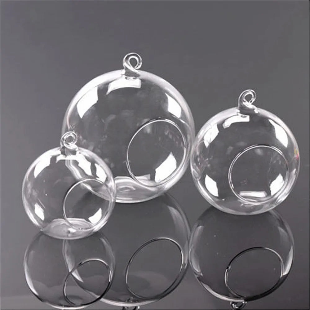 boule verre transparent anneaux métalliques deco jardin moderne suspension plante intérieure ornement minimaliste graviers