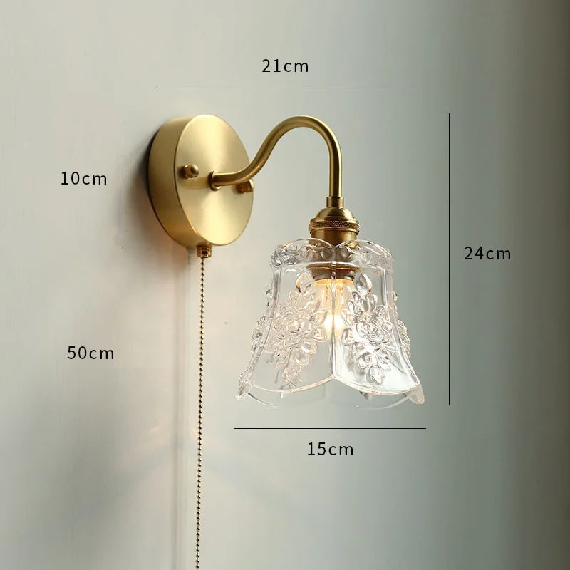lampe murale moderne or transparent interrupteur câble fixation 22cm 18cm