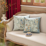 coussin décoratif motif oiseaux fleurs traditionnel tissu velours couleur beige opacité 45x45cm usage lit
