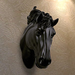 décoration murale tête cheval résine noire blanche moderne fixations murales abstraite jaunes orangées