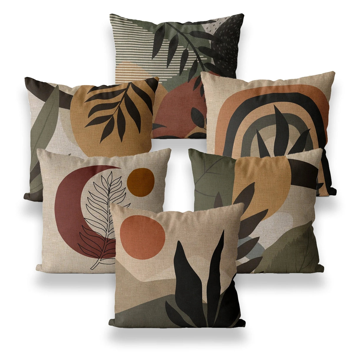 coussin décoratif carré motif feuilles tropicales abstrait beige moderne lit salon chaise voiture