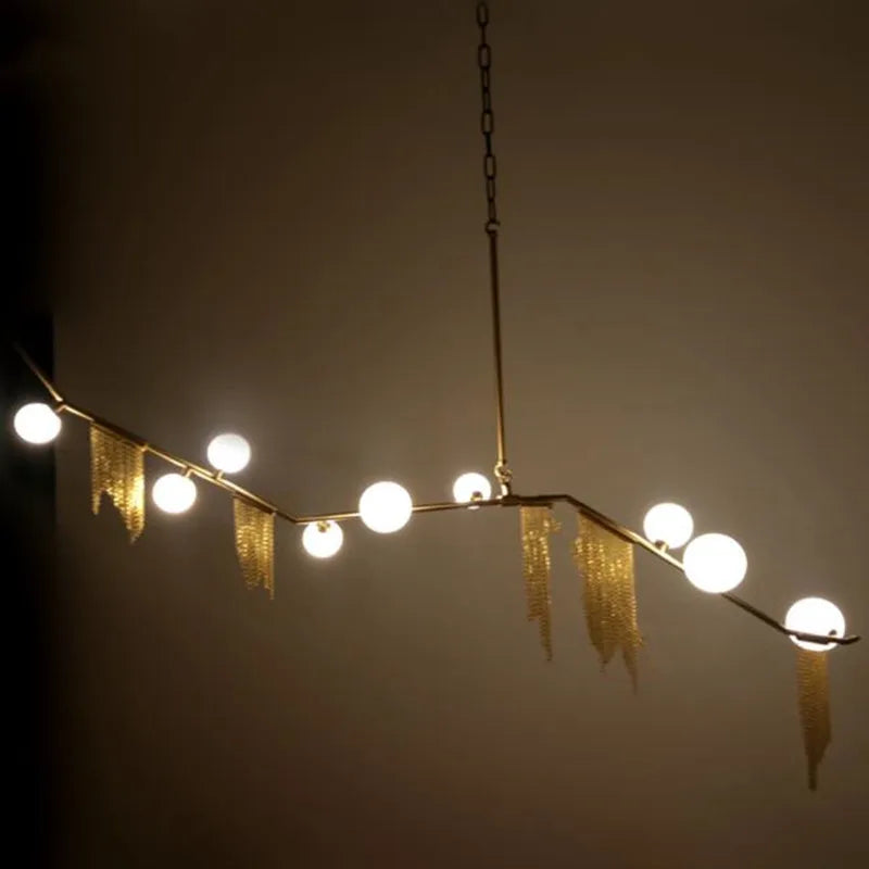 suspension lumineuse moderne or franges led touchette interrupteur chrome poli