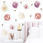 sticker mural fleur pivoine rose blanc romantique naturel adhésif chambre salon décoration moderne