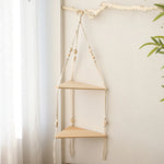 étagères suspendues boho blanc macramé bois rustique anneaux métalliques chambre salon étude decoration cadeau