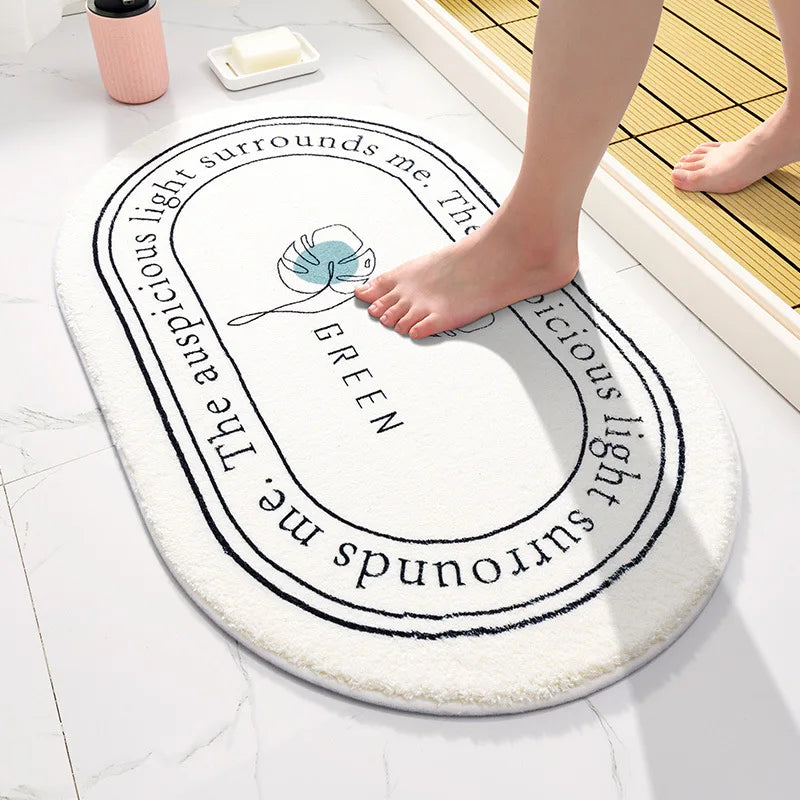 tapis bain antidérapant mousse pe polyester moderne feuilles léopard fruits lettrage blanc noir vert