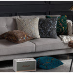 taies d'oreiller velours fleur motif floral damas relief élégantes classiques beige vert bleu marron