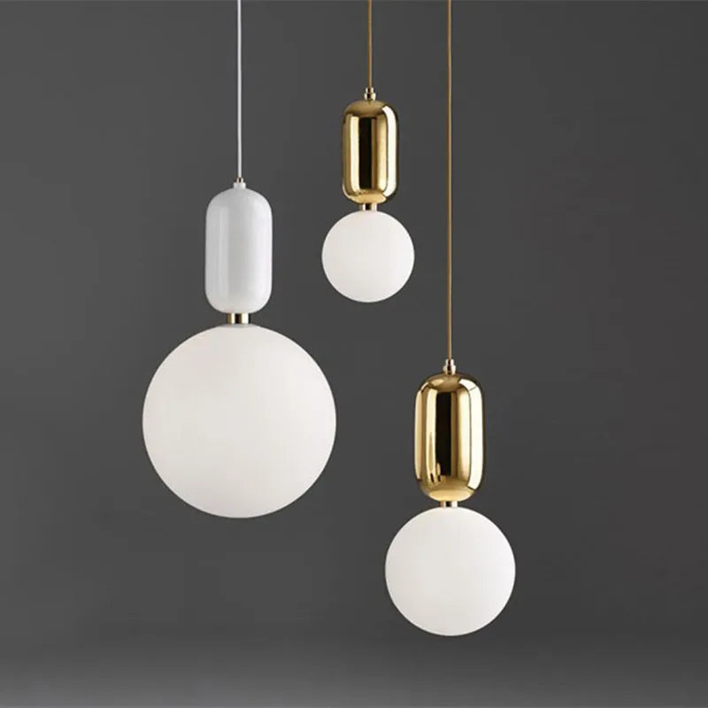 lampe suspendue moderne sphérique blanche dorée brillante toucher salon chambrehôtel