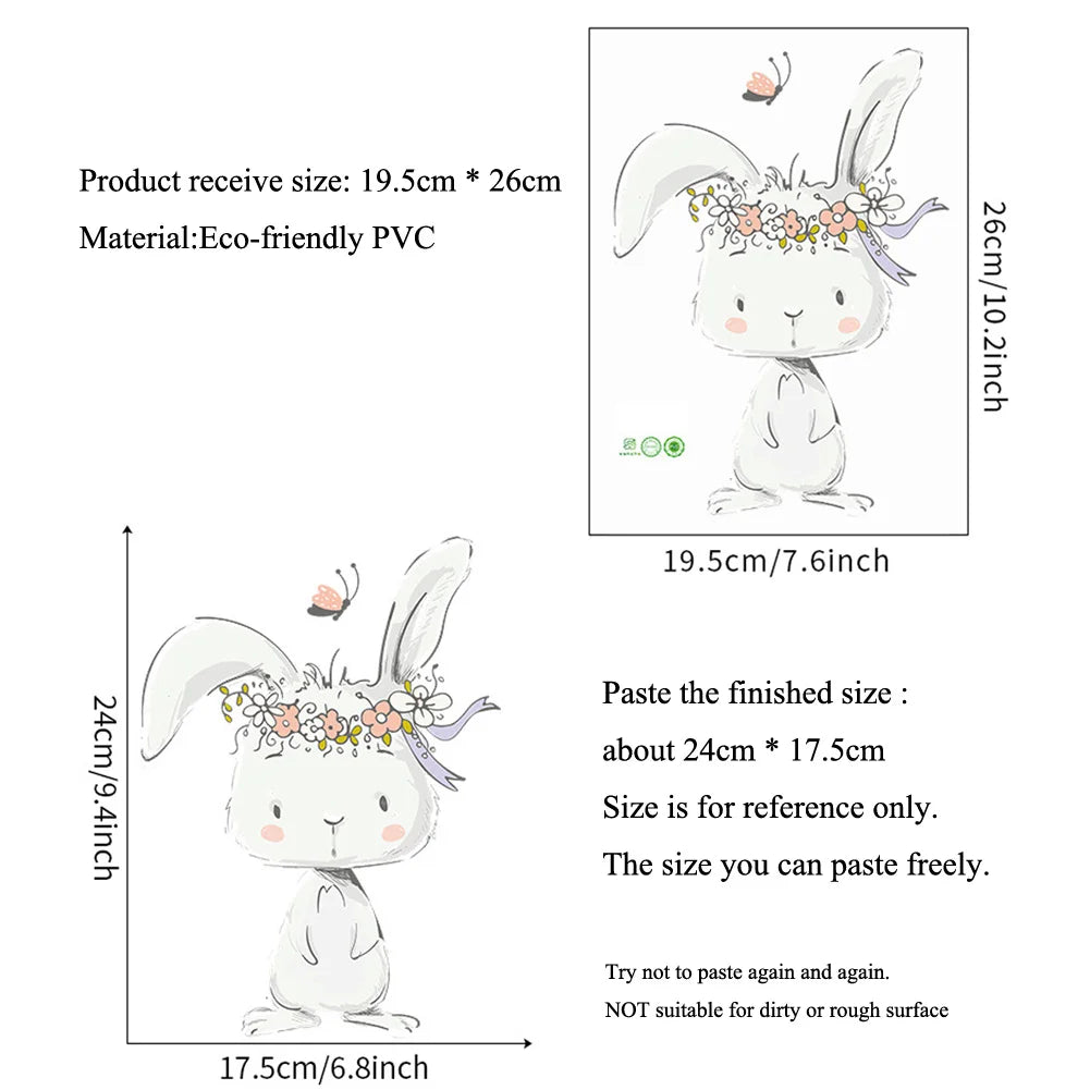 autocollant mural lapin mignon dessin animé adhésif chambre enfants décoration mur opaque Blanc Rose