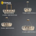 chandelier moderne luxueux transparent feuilles stylisées câbles métalliques doré argenté