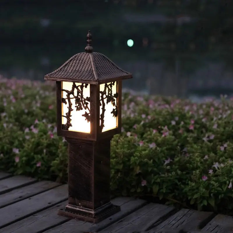 lampadaire extérieur asiatique led ip55 bronze noir éclairage paysagiste floral rustiqueextérieur moderne autonomedefixationsoltranslucide