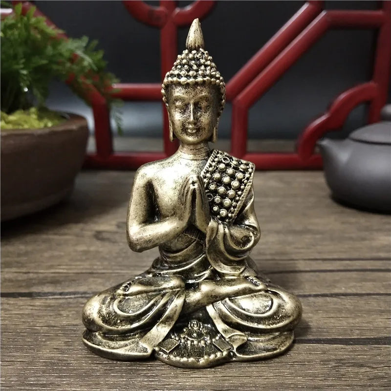 statue bouddha dorée détaillée classique traditionnel ornement feng shui maison artisanat résine