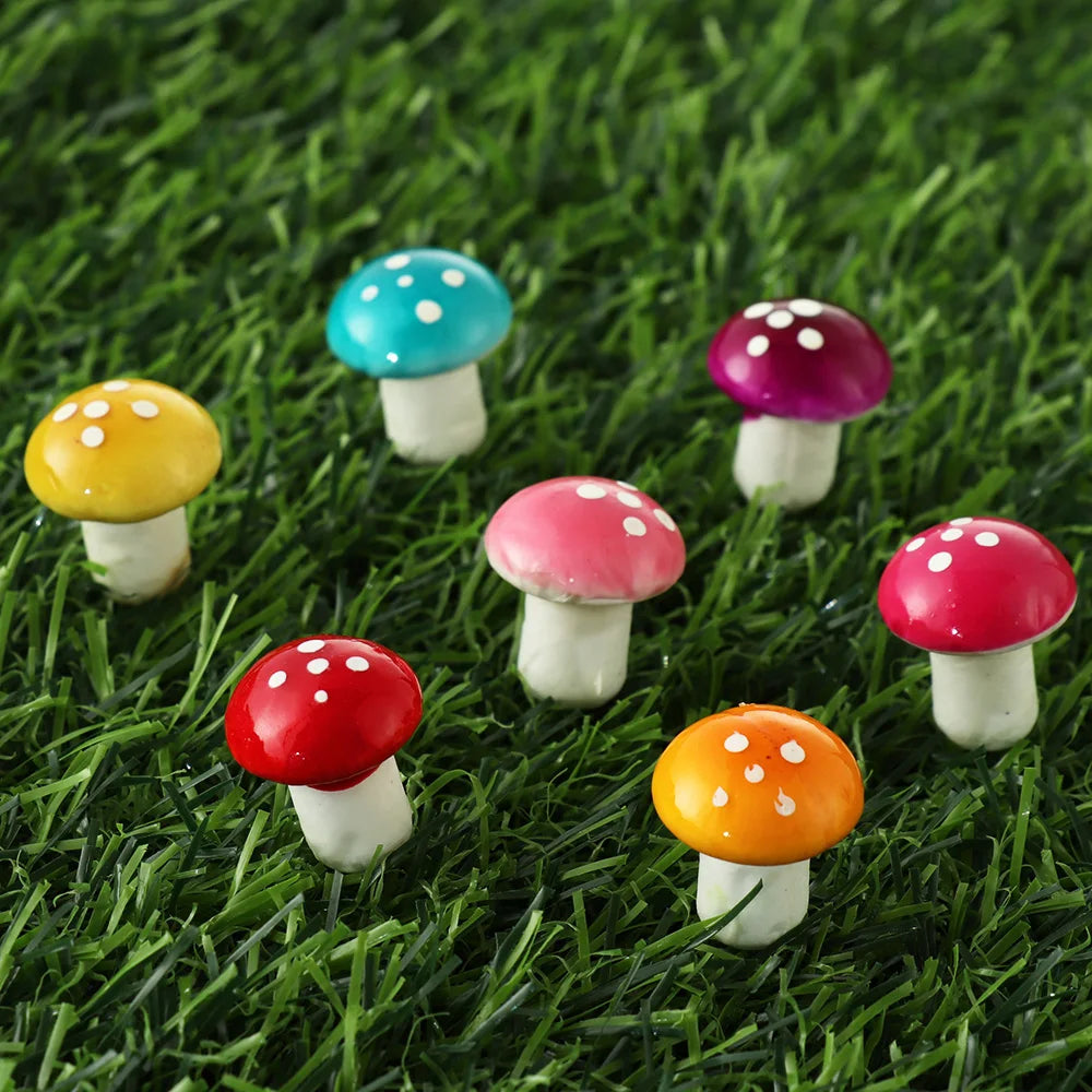 champignons décoratifs artificiels stylés rouge blanc bleu orange violet taches blanches fil fer opaques