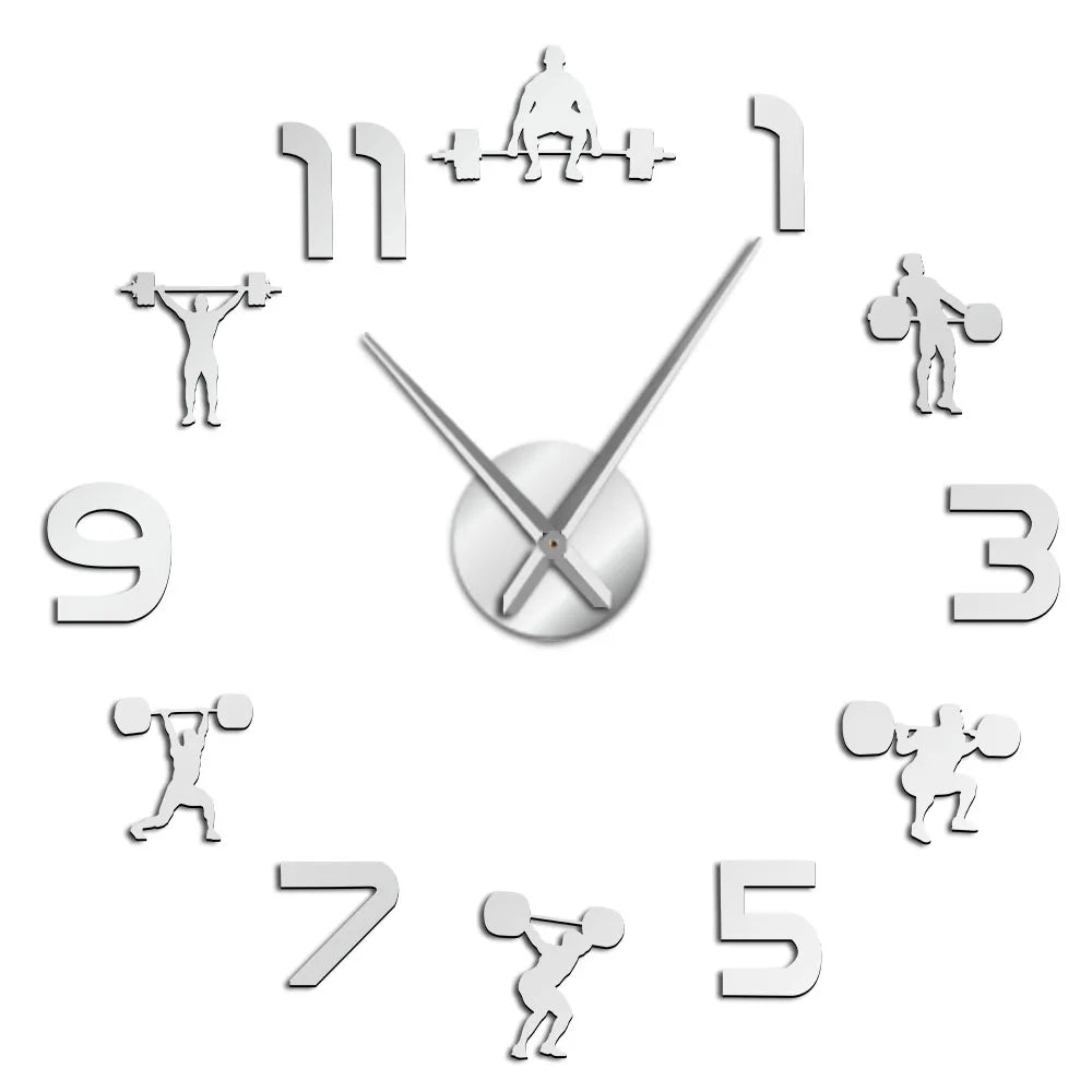 Horloge murale sportive DIY chiffres détachables personnes haltères moderne argentée